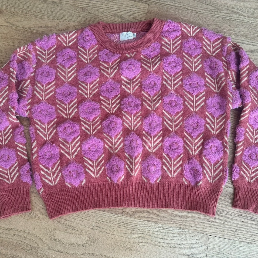 Women’s Floral Pullover Sweater M/L Crewneck Relaxed Fit